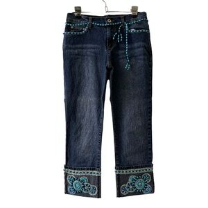 DG2 by Diane Gilman Blue Embellished Cropped Jeans